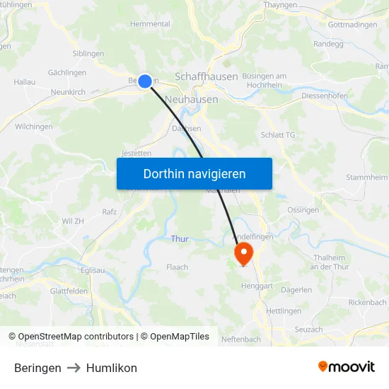 Beringen to Humlikon map