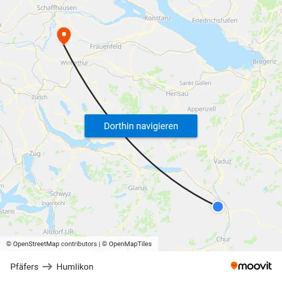 Pfäfers to Humlikon map