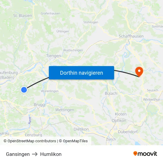 Gansingen to Humlikon map