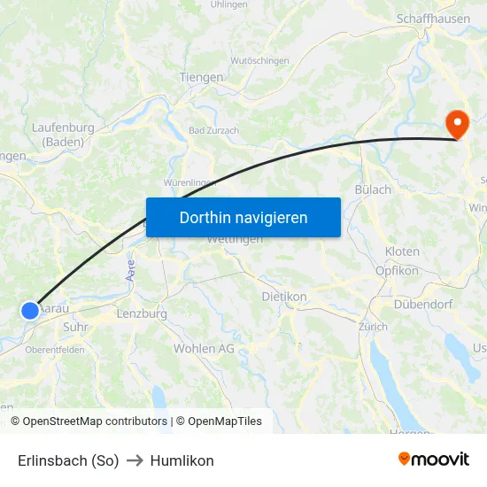 Erlinsbach (So) to Humlikon map