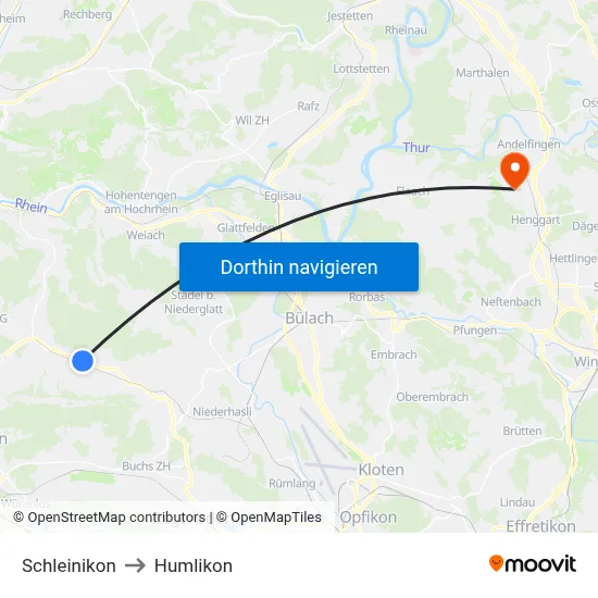 Schleinikon to Humlikon map