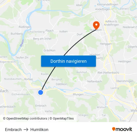 Embrach to Humlikon map