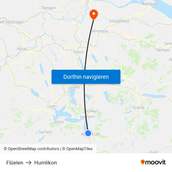Flüelen to Humlikon map