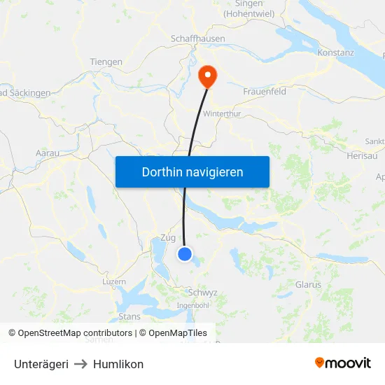 Unterägeri to Humlikon map