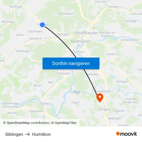 Siblingen to Humlikon map