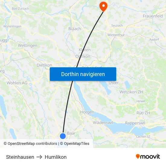 Steinhausen to Humlikon map