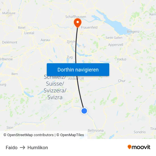 Faido to Humlikon map