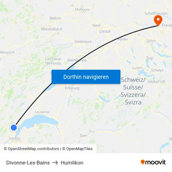 Divonne-Les-Bains to Humlikon map