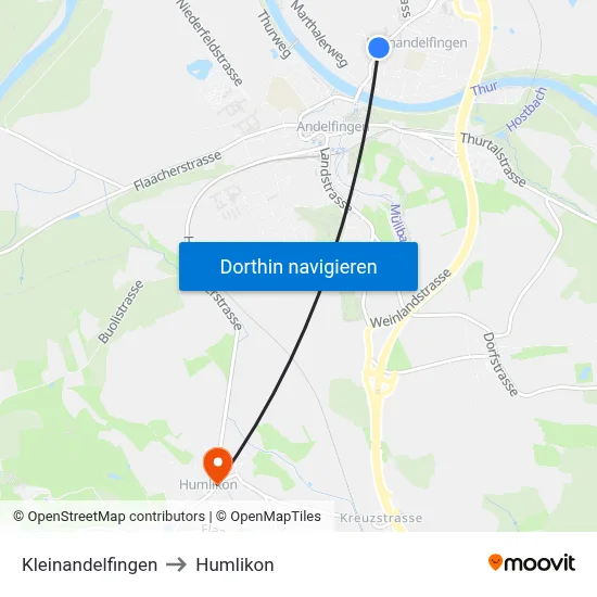 Kleinandelfingen to Humlikon map