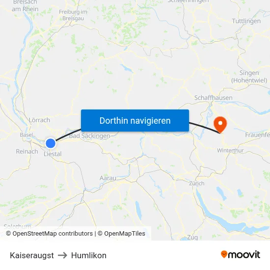 Kaiseraugst to Humlikon map