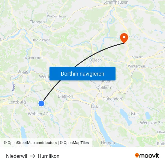 Niederwil to Humlikon map