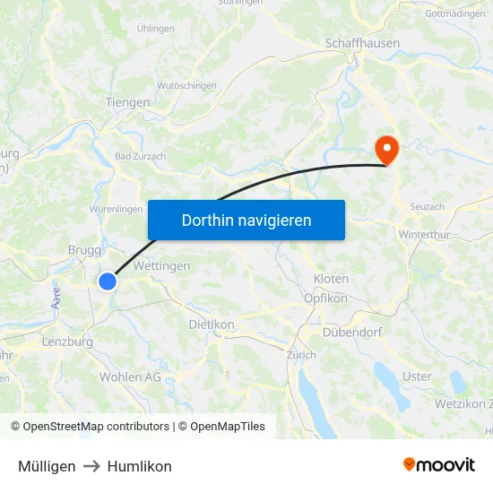 Mülligen to Humlikon map