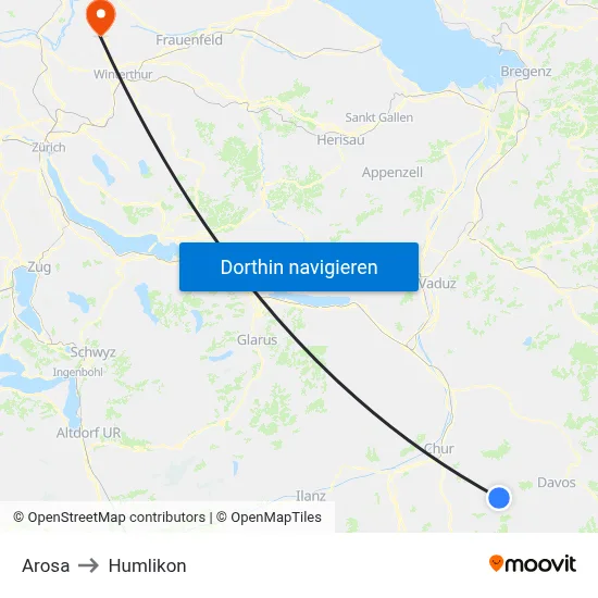 Arosa to Humlikon map
