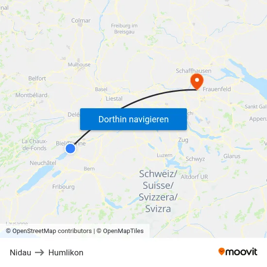 Nidau to Humlikon map