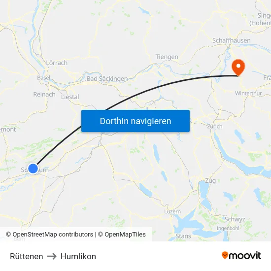 Rüttenen to Humlikon map