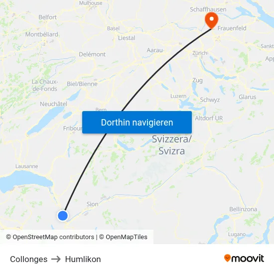 Collonges to Humlikon map