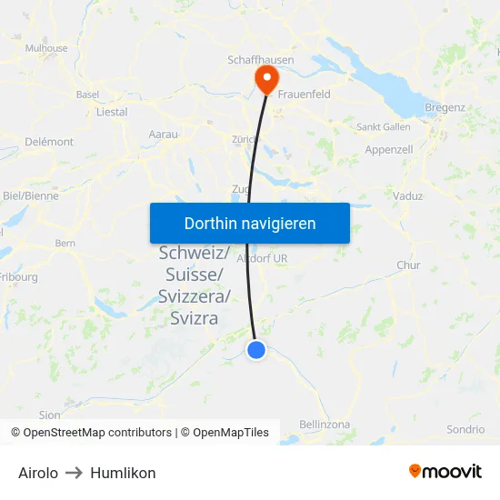 Airolo to Humlikon map