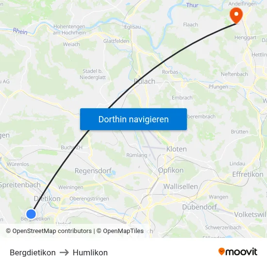 Bergdietikon to Humlikon map