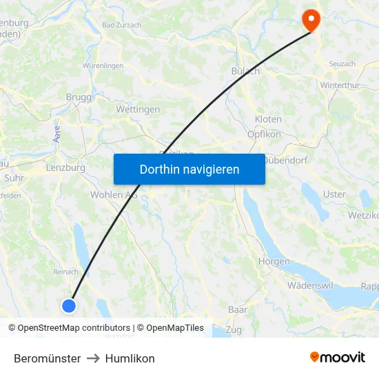 Beromünster to Humlikon map