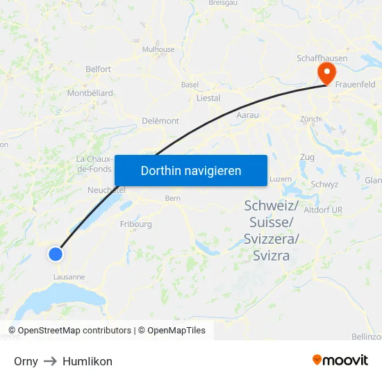 Orny to Humlikon map