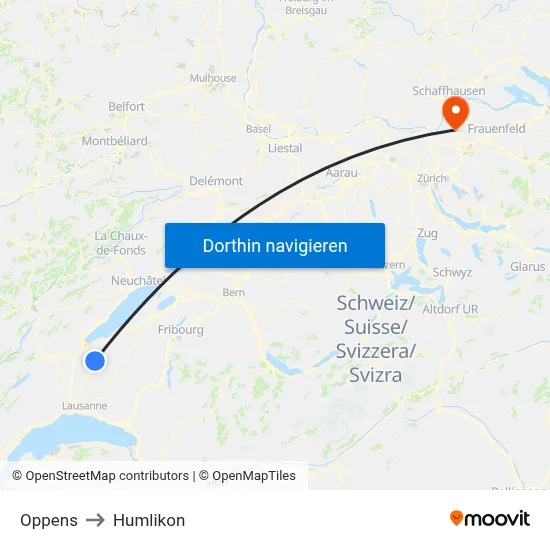Oppens to Humlikon map