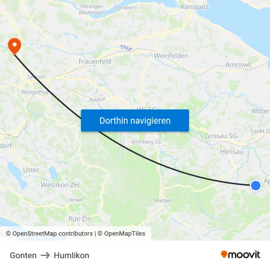 Gonten to Humlikon map