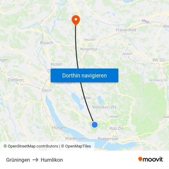 Grüningen to Humlikon map