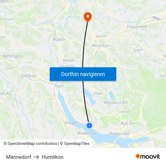Männedorf to Humlikon map