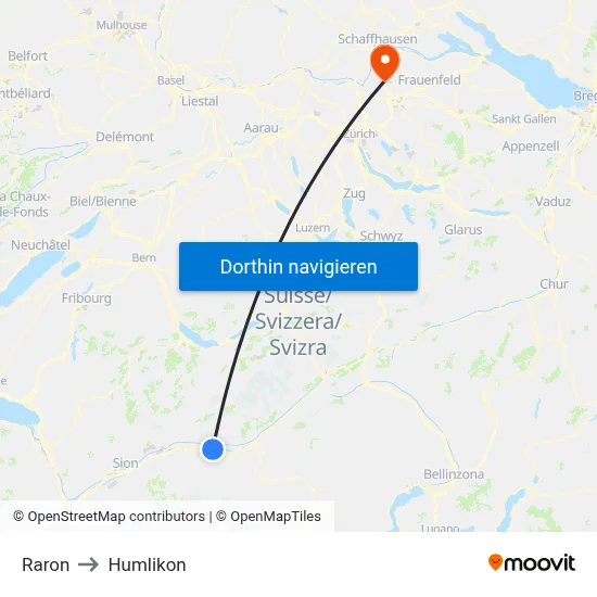 Raron to Humlikon map
