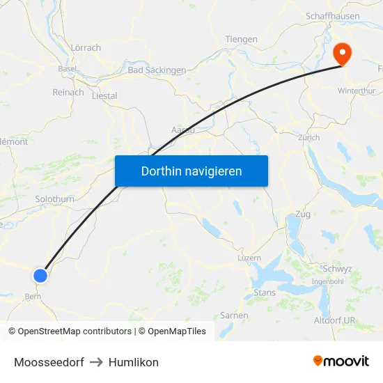 Moosseedorf to Humlikon map