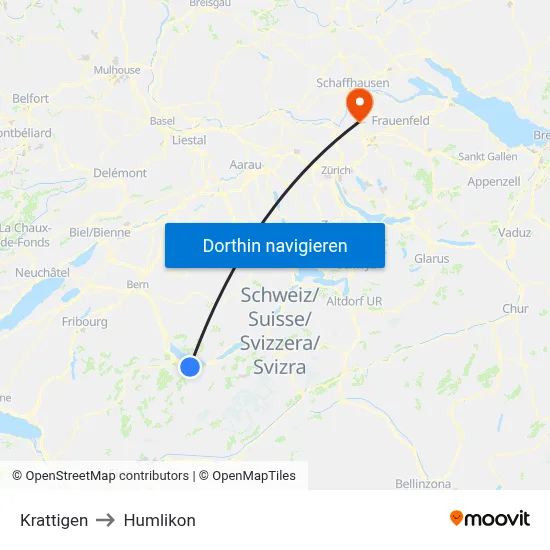Krattigen to Humlikon map