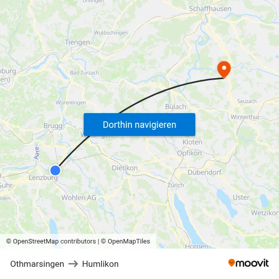 Othmarsingen to Humlikon map