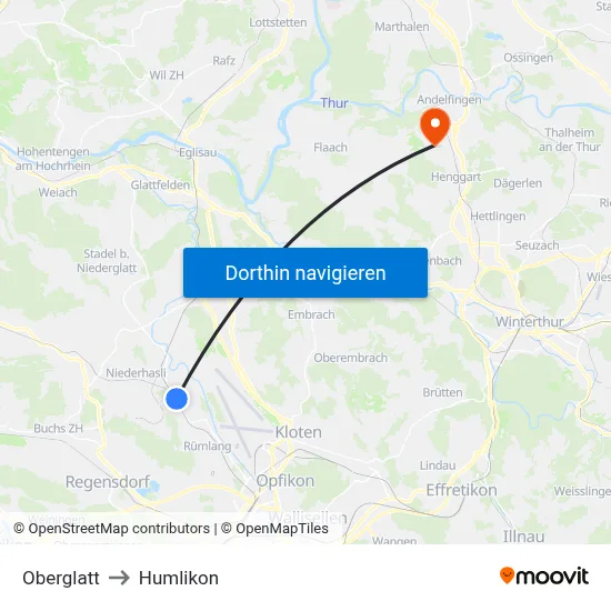 Oberglatt to Humlikon map