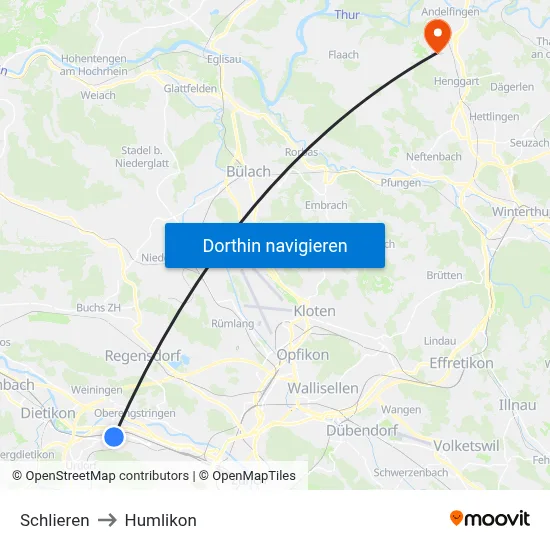 Schlieren to Humlikon map