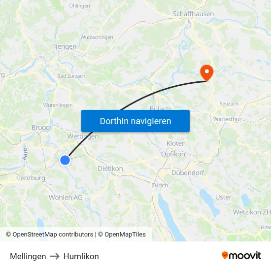 Mellingen to Humlikon map