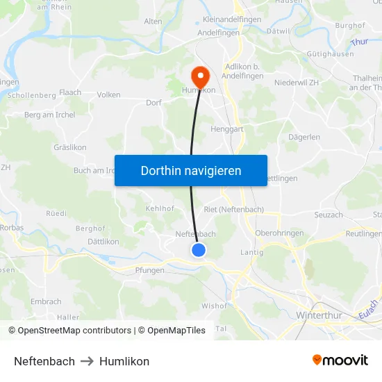 Neftenbach to Humlikon map