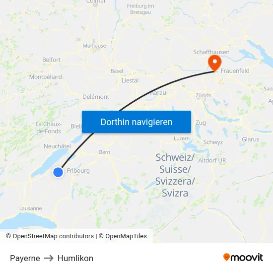 Payerne to Humlikon map