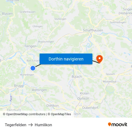 Tegerfelden to Humlikon map