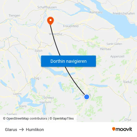 Glarus to Humlikon map