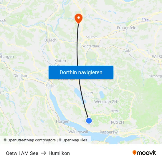 Oetwil AM See to Humlikon map