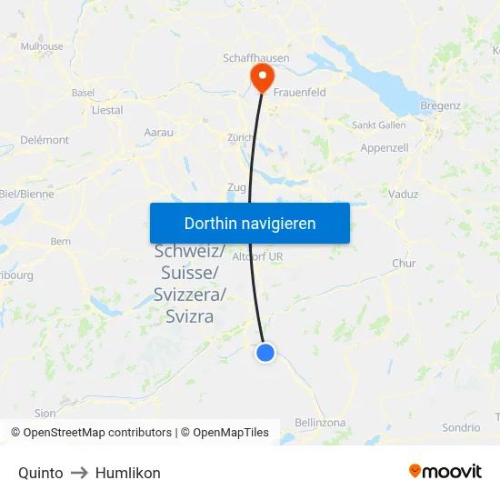 Quinto to Humlikon map