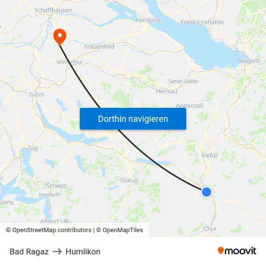 Bad Ragaz to Humlikon map