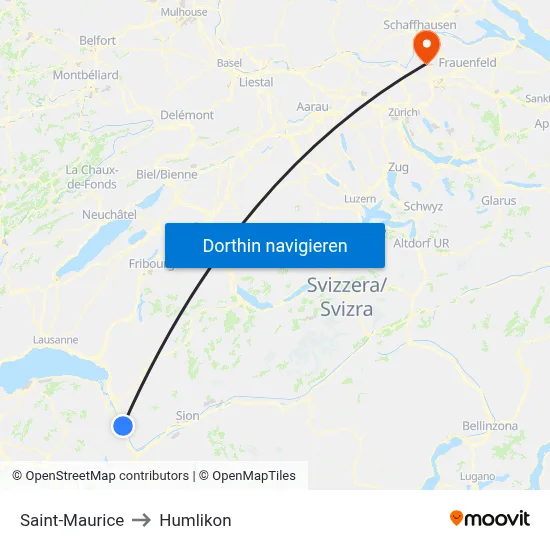 Saint-Maurice to Humlikon map
