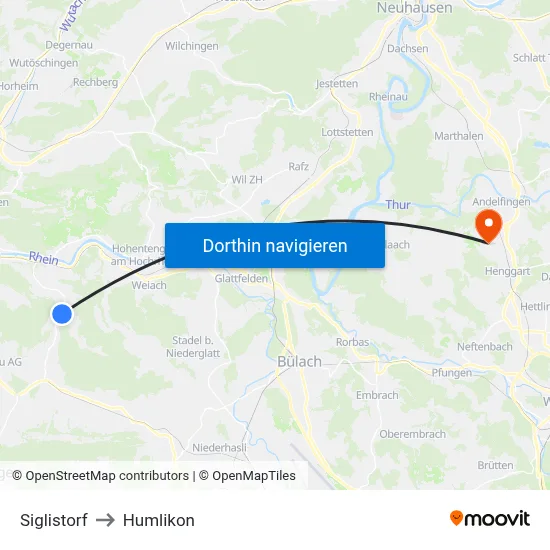 Siglistorf to Humlikon map