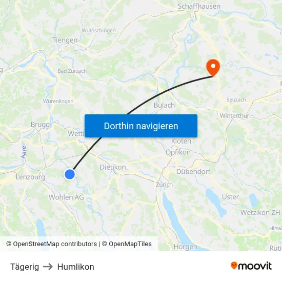 Tägerig to Humlikon map