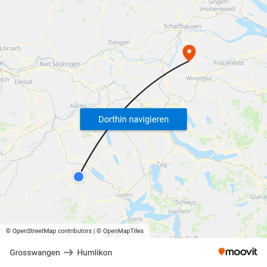 Grosswangen to Humlikon map
