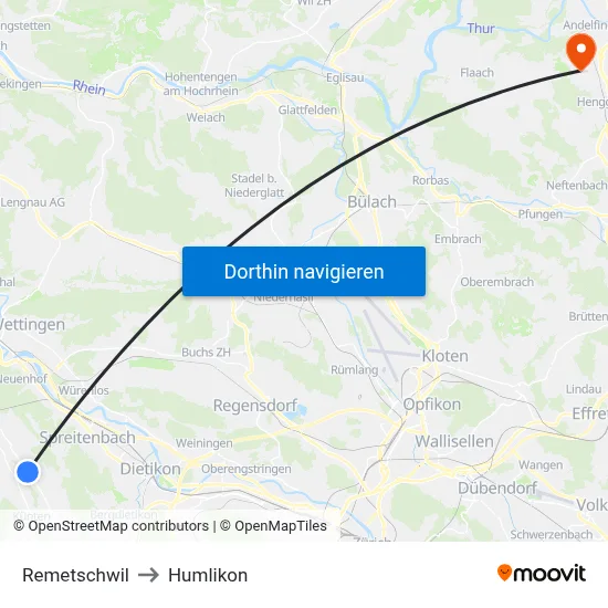 Remetschwil to Humlikon map