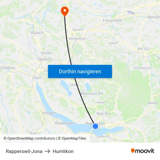 Rapperswil-Jona to Humlikon map