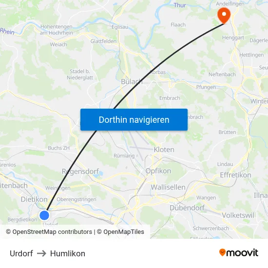Urdorf to Humlikon map