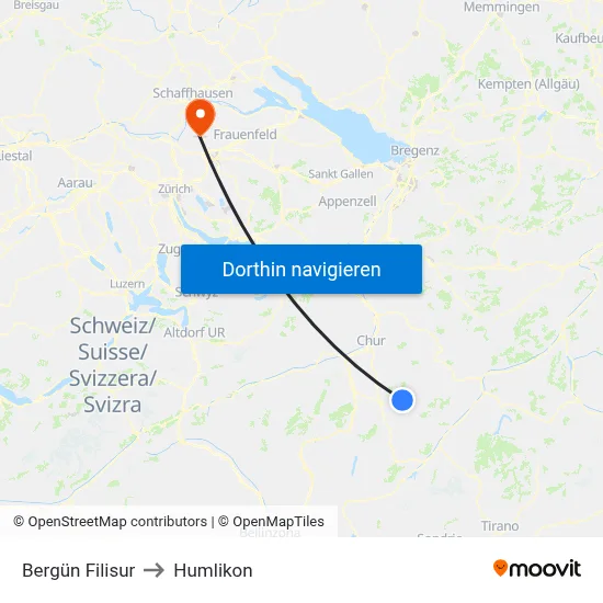 Bergün Filisur to Humlikon map
